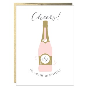 Rose Champagne Bottle Cheers Birthday Greeting Card