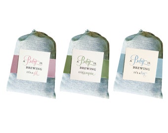 A Baby is Brewing Tea Bag Baby Shower Favor| Sets of 5 | Choose Pink for Girl, Blue for Boy or Green for Gender Reveal or Unisex