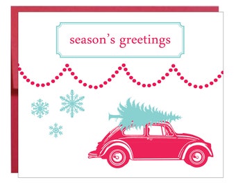 Volkswagen Bug and Blue Tree Holiday Card - 8 pack