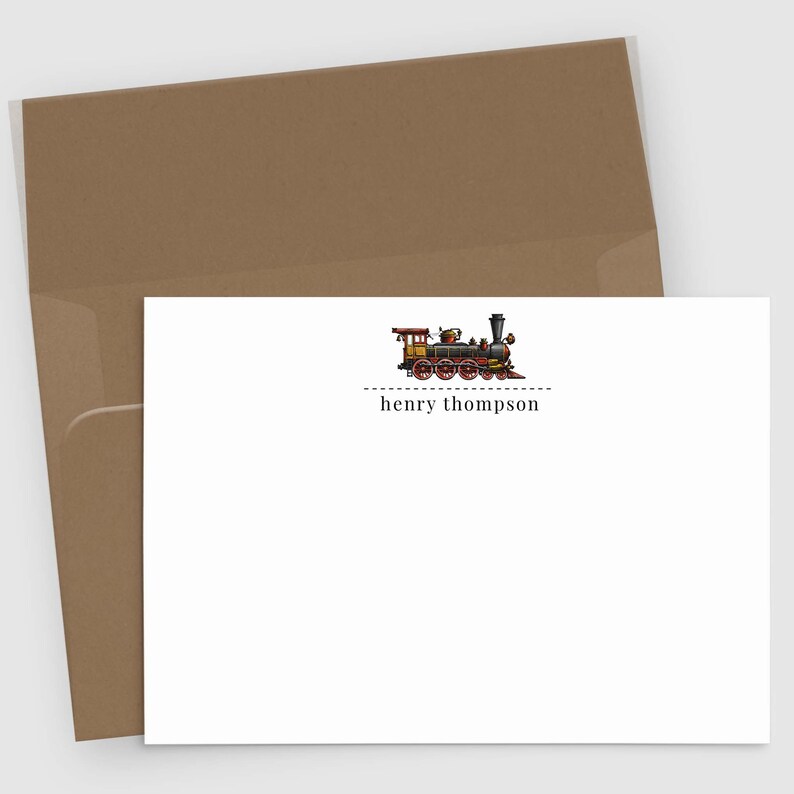 Train Stationery for Boys Personalized Note Cards Set of 10 Bild 1