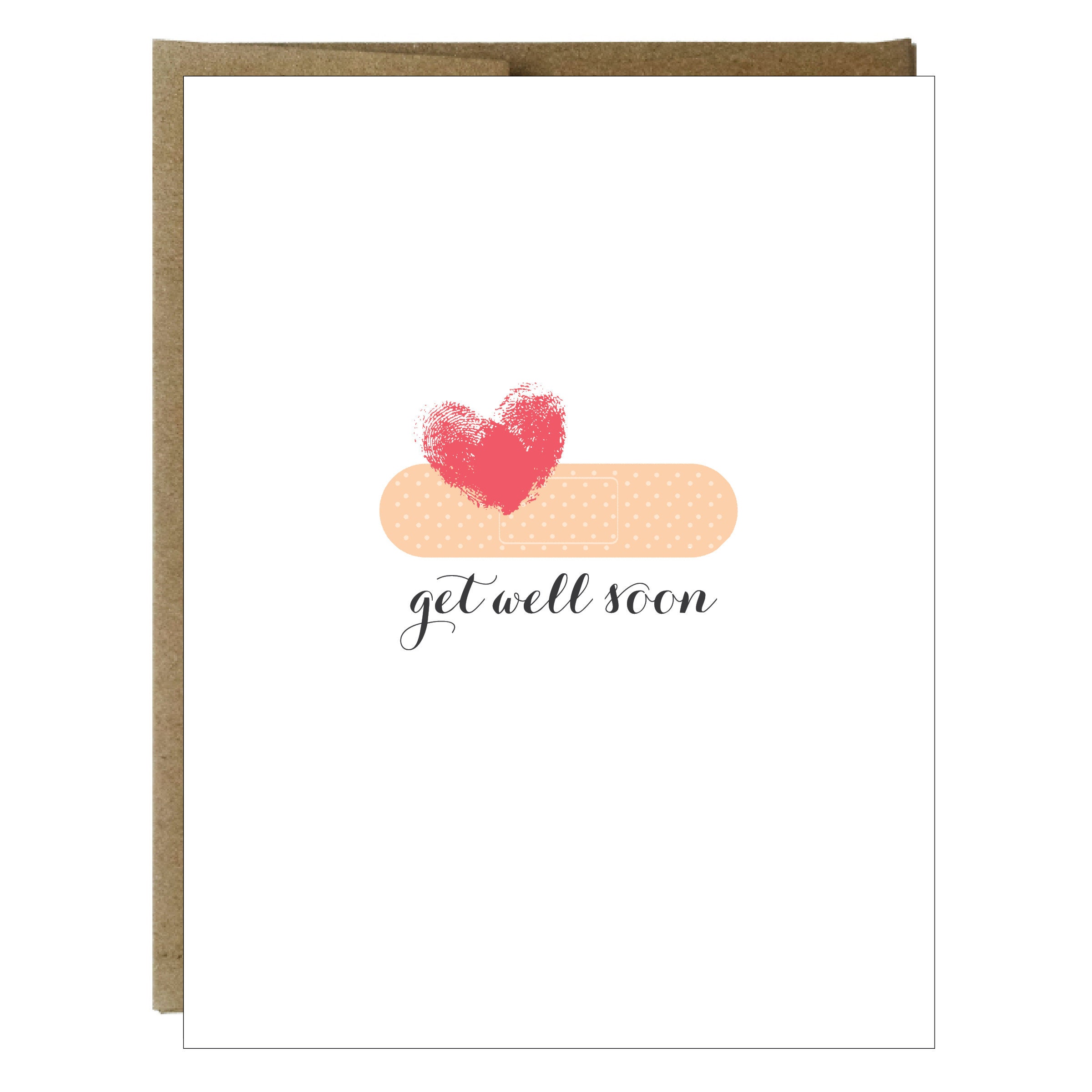 Get Well Soon Band Aid With Heart Thumb Print Greeting Card - Etsy