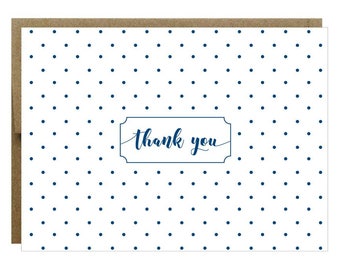 Polka Dot Thank You Greeting Cards | Choose Navy, Black, or Blush Ink - 8 Pack