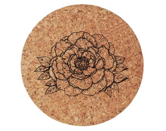 Peony Flower Cork Coasters - Pack of 4