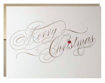 Merry Christmas Letterpress with Rhinestone Greeting Card