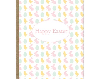 Chick, Bunny and Egg Easter Greeting Card
