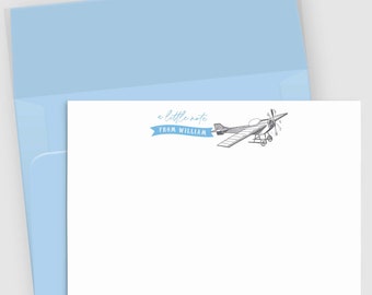 Airplane Stationery for Boys | Personalized Note Cards Set of 10