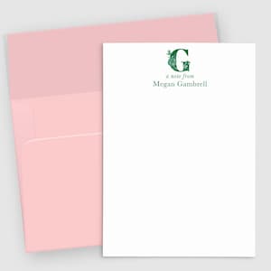 Papelaria de Cartas Floridas | Conjunto de 10 Cartões de Nota Personalizados | Papelaria Personalizada com Nome | Cartão de Nota Monograma
