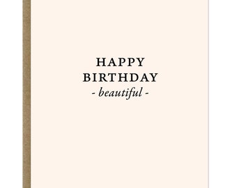 Happy Birthday Beautiful Greeting Card | black print on blush pink paper