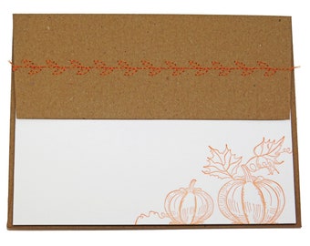 Orange Pumpkin Letterpress Card with Sewn Envelope