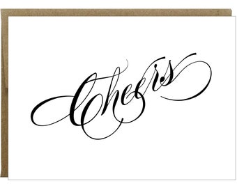 Cheers Letterpress Greeting Card | script black and white