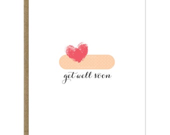 Get Well Soon Band Aid with Heart Thumb Print Greeting Card