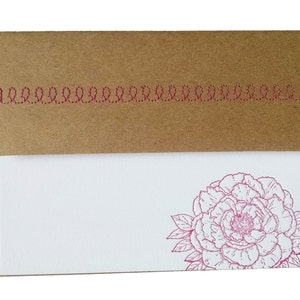 Peony Letterpress Stationery in Fuchsia with Sewn Envelope image 1