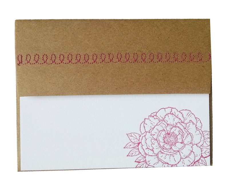Peony Letterpress Stationery in Fuchsia with Sewn Envelope image 1