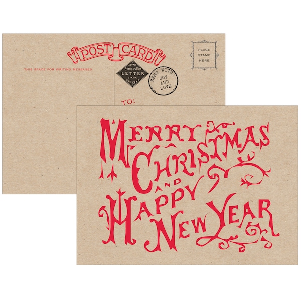 Vintage Style Merry Christmas & Happy New Year Postcards - Pack of 10