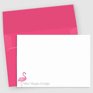 Pink Flamingo Stationery | Personalized Note Cards Set of 10 | Custom Stationery with Name | Custom Notecard Gift