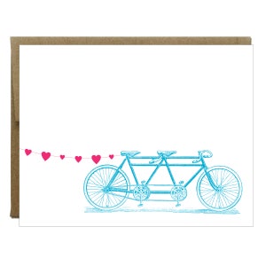 Tandem Bicycle with Heart Banner Card - Pack of 8 | Notecard Set for Couples