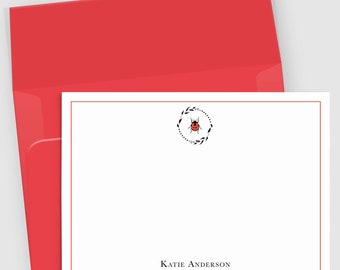 Personalized Ladybug Note Card Set: Custom Stationery for Girls