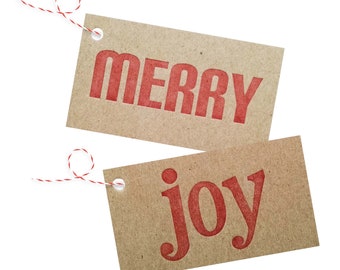 Merry / Joy Letterpress Gift Tags - Pack of 4