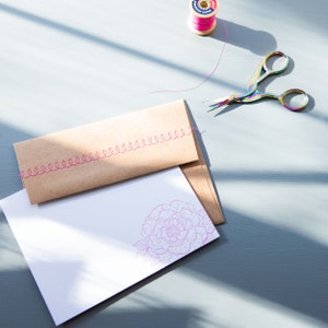 Peony Letterpress Stationery in Fuchsia with Sewn Envelope image 3
