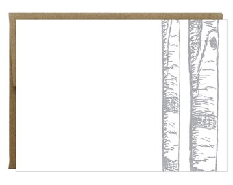 Silver Birch Trees Letterpress Stationery  - Set of 5