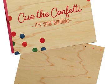 Confetti Wood Veneer Birthday Greeting Card