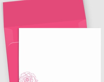 Peony Flower Stationery: Personalized Note Card Set