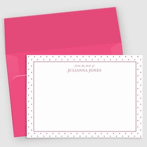 Papeterie personnalisée | Lot de 10 petites cartes de correspondance avec bordure à pois | Papeterie personnalisée avec nom | Carte de correspondance personnalisée