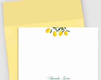 Watercolor Lemon Stationery set of 10 | Personalized Note Cards with Name