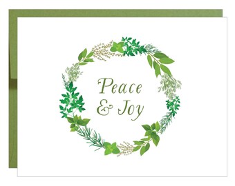 Peace and Joy Herb Wreath Holiday Greeting Card