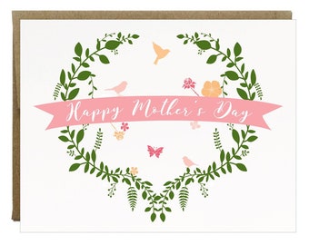 Bird and Flower Garden Happy Mother's Day Card