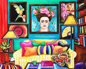 Paper Print, Frida Kahlo Print, Frida Interior Room Print, Mexican Interior Print