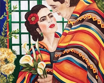 Frida and Diego Art Print on Paper, Frida Kahlo Print, Wall Art Print. Mexican Art