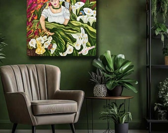 Canvas Print Frida Kahlo, Garden Canvas Print, Cala Liliy Flowers Canvas Print, Home Decor