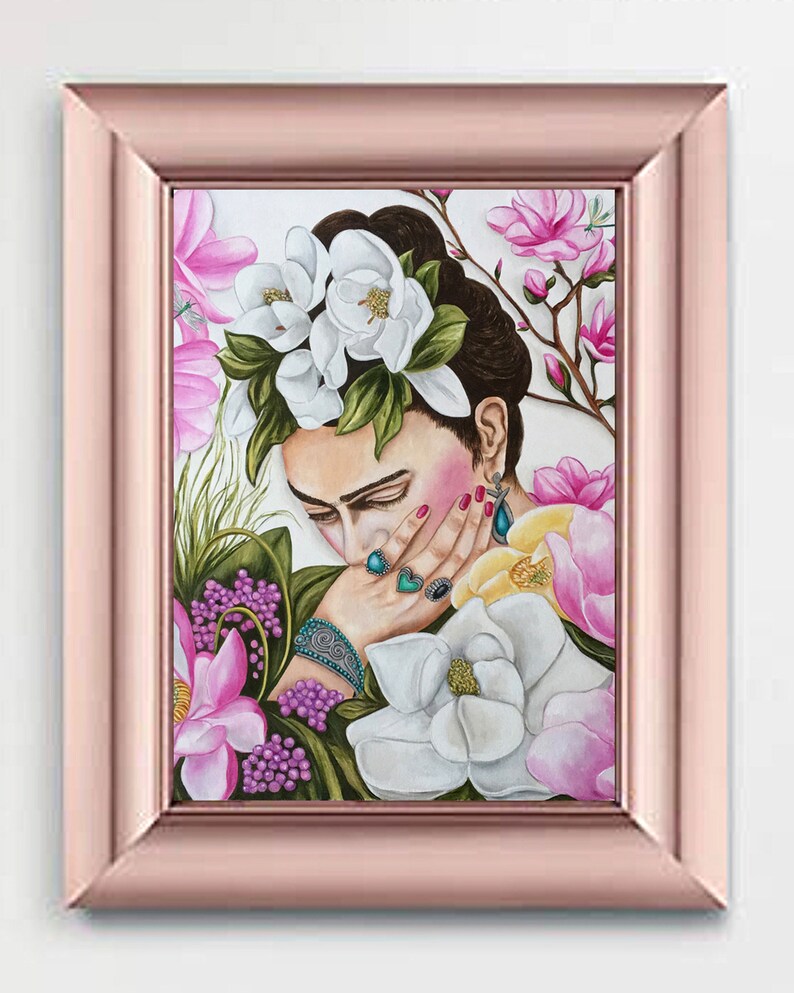 Framed Frida Kahlo print Frida Kahlo artwork Framed print Rose Gold picture frame print Frida prints