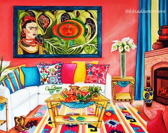 Frida Kahlo Homage Print, Frida Kahlo Paper Prints, Frida Interior Print