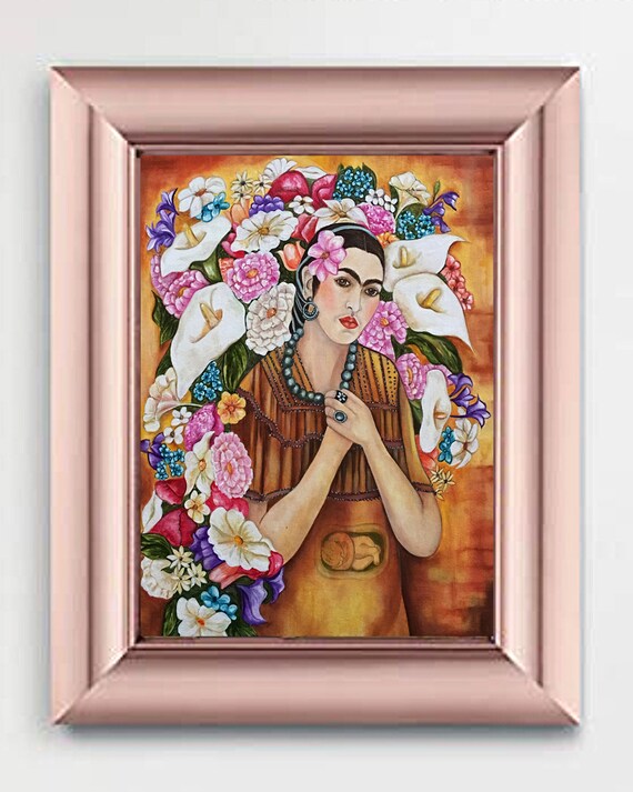Framed Frida Kahlo print Frida Kahlo artwork Framed print Rose Gold picture frame print Frida prints