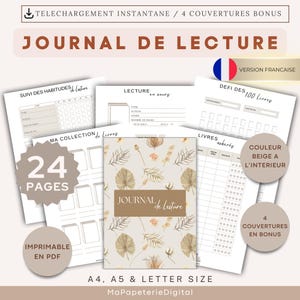 EN - Printable French Reading Journal Beige / Reading Diary / Reading Challenge / Book Shelf / Instant Download