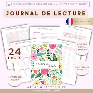 EN - Printable French Reading Journal Pink / Reading Diary / Reading Challenge / Book Shelf / Instant Download