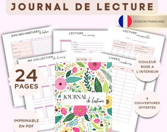 FR - Diario de lectura francés imprimible rosa / Diario de lectura / Desafío de lectura / Estantería de libros / Descarga inmediata