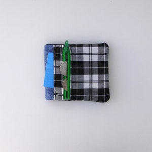 Kinder Portemonnaie - Denim Stoff Design schwarz weiß kariert - Geschenke unter 25 für Kinder - Valentinstag - Münzfach mit Reißverschluss - Scheinfach