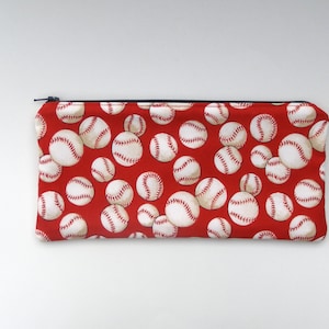 Baseball zippered bag, school supplies,pencil case,artist&#39;s bag, valentine&#39;s day,birthday