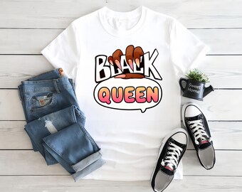 Black Queen Empowerment Women Graphic Tee, Retro Cartoon Aesthetic Top, Bold Feminist Shirt, Empowering Gift For Black Queen