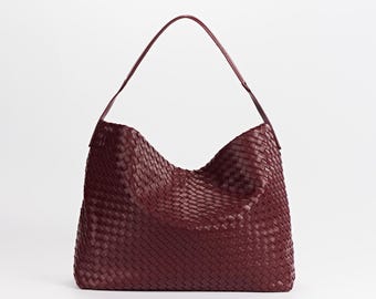 Woven Soft Leather Hobo Slouchy Bag - Handcrafted Large Tote Scandinavian bag In Stock Boho Tote Bags Crossbody