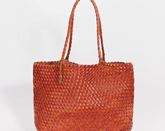Handwoven Soft Leather Carryall Tote – Large Woven Work Bag with Zip Pouch, Minimal Designer Shoulder Bag, Everyday Travel Tote by YNYG