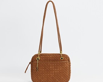 Estrella Suede Woven Shoulder Bag – Handwoven Tablet iPad Pouch Crossbody Purse