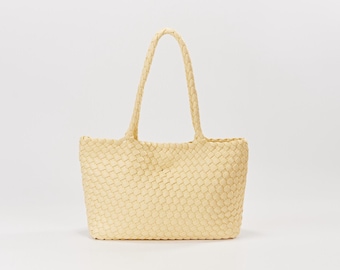 Calliope Muse MS Handwoven Tote – Minimal Woven Shoulder Bag for Work & Travel, Lightweight Everyday Crossbody Y2K Vintage