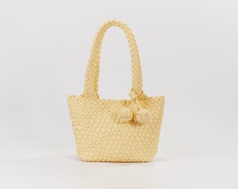 Calliope Muse Denim Handwoven Tote - Shoulder Bag for Vacation and Elevated Casual Style