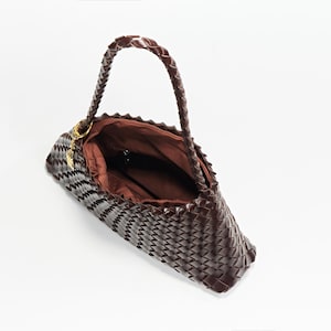Estrella Sling Hobo - Handwoven Lightweight Boho Shoulder Bag Under Arm Tote Artisan Woven Bag, Glossy Leather Finish French Style image 2