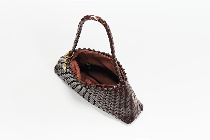 Estrella Sling Hobo - Handwoven Lightweight Boho Shoulder Bag Under Arm Tote Artisan Woven Bag, Glossy Leather Finish French Style image 2