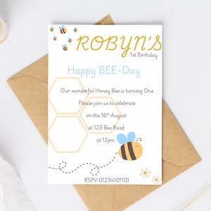 Happy BEE day-Bee theme birthday invitation digital invitation editable invite canva instant download invite diy party invite